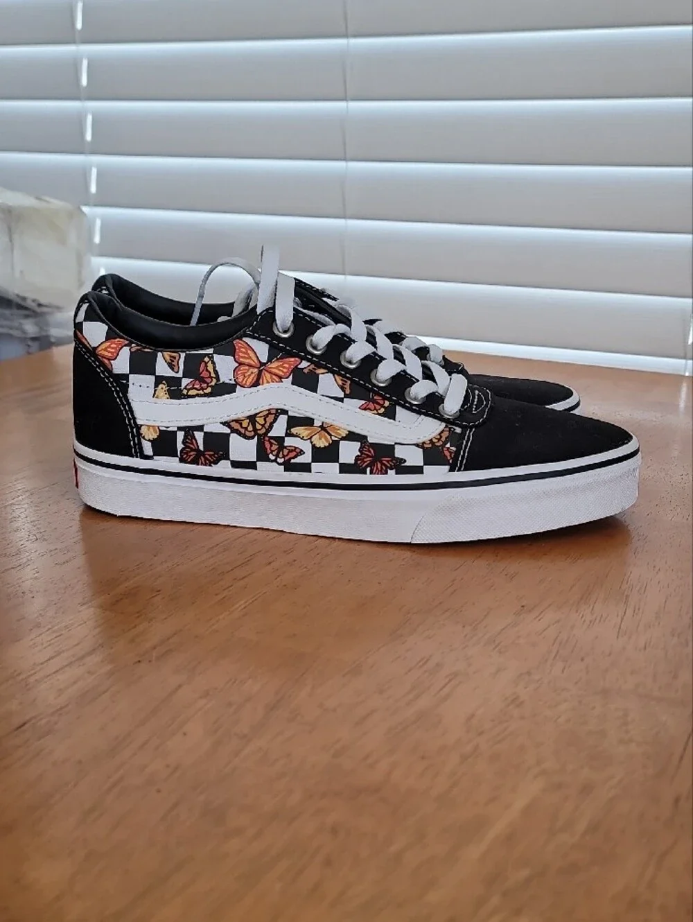 Vans ☆ Old Skool Sneakers - Black/White Checkers w/ Orange Butterflies